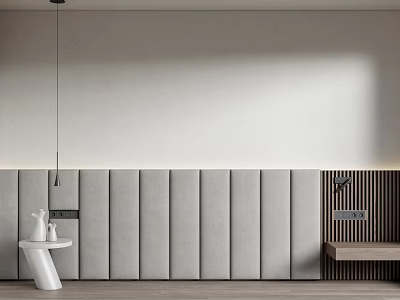 Elegant Modern Bed Background Wall With Upholstered Panels And Wooden Accents 3d model