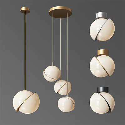 Modern Globe Pendant Lights With White Shades And Metallic Accents For Home Decor 3d model