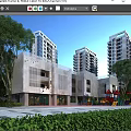 Modern School Building Exterior Featuring Playground And Children Playing Among Green Trees