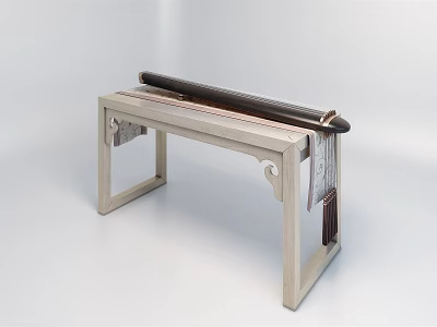 Traditional Chinese Guqin Musical Instrument On Wooden Stand With Decorative Details 3d model