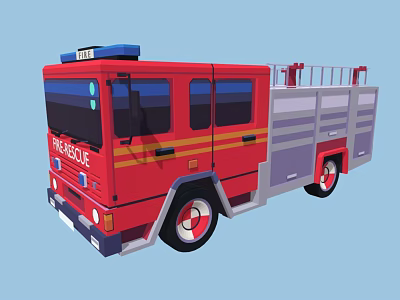Red Fire Rescue Truck With Blue Emergency Lights Ladder And Lettering 3d model