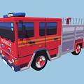Red Fire Rescue Truck With Blue Emergency Lights Ladder And Lettering