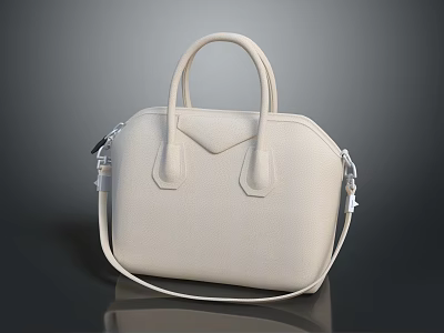 Elegant Beige Leather Handbag With Top Handle And Detachable Shoulder Strap 3d model