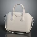 Elegant Beige Leather Handbag With Top Handle And Detachable Shoulder Strap