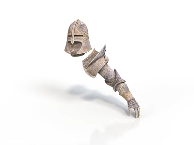 Medieval Antique Armor Components Featuring Helmet And Arm Guard With Ancient Metal Texture 3d model
