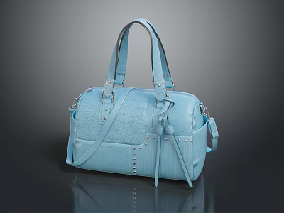 Stylish Light Blue Leather Handbag With Hand Straps Shoulder Strap And Stud Details 3d model