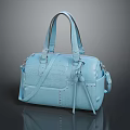 Stylish Light Blue Leather Handbag With Hand Straps Shoulder Strap And Stud Details