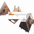 Detached House Wooden Frame Models Showing Different Construction Stages With Triangular Roof 3d model