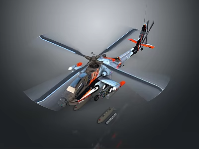 Sleek Modern Military Helicopter 3D Render With Orange Accents And Rotor Blades 3d model