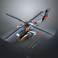 Sleek Modern Military Helicopter 3D Render With Orange Accents And Rotor Blades
