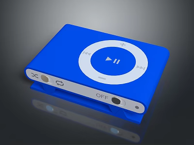 Blue Portable Digital Music Player With Circular Control Interface Play Pause Button And ON OFF Switch 3d model