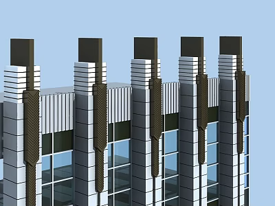 Modern Building Facade Components With Vertical Columns Glass Windows And Metal Accents 3d model