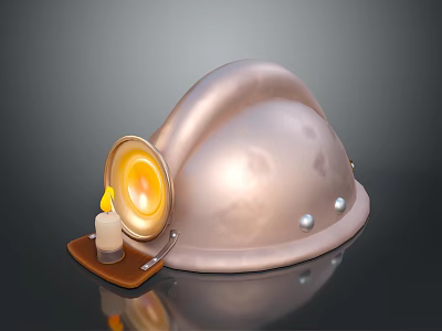 Unique Helmet Shaped Silver Lighting Combination With Wooden Base And Illuminating Candle 3d model