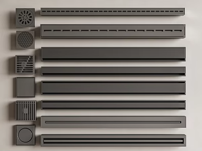 Grey Metal Vent Grille Components With Various Strip And Circular Shapes Arranged 3d model