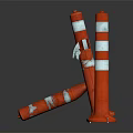 Set Of Orange Traffic Cones With White Reflective Stripes Standing And Fallen
