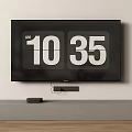 Wall Mounted TV Displaying 10 35 AM Time With TV Stand And Device Below 3d model