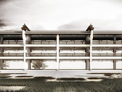 Traditional Chinese Garden Landscape Design With Classic Architectural Structures Green Lawn And Trees 3d model