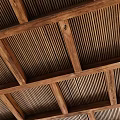 Wooden Ceiling With Beams And Slatted Panels