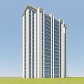 Modern High Rise Residential Building with Glass Exterior Surrounded by Green Trees and Lawns