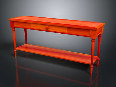 Orange Wooden Console Table Design With Single Drawer Lower Shelf And Slender Legs 3d model
