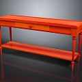 Orange Wooden Console Table Design With Single Drawer Lower Shelf And Slender Legs
