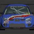 Blue Racing Car With Red And White Stripes Special Logo And Rear Spoiler
