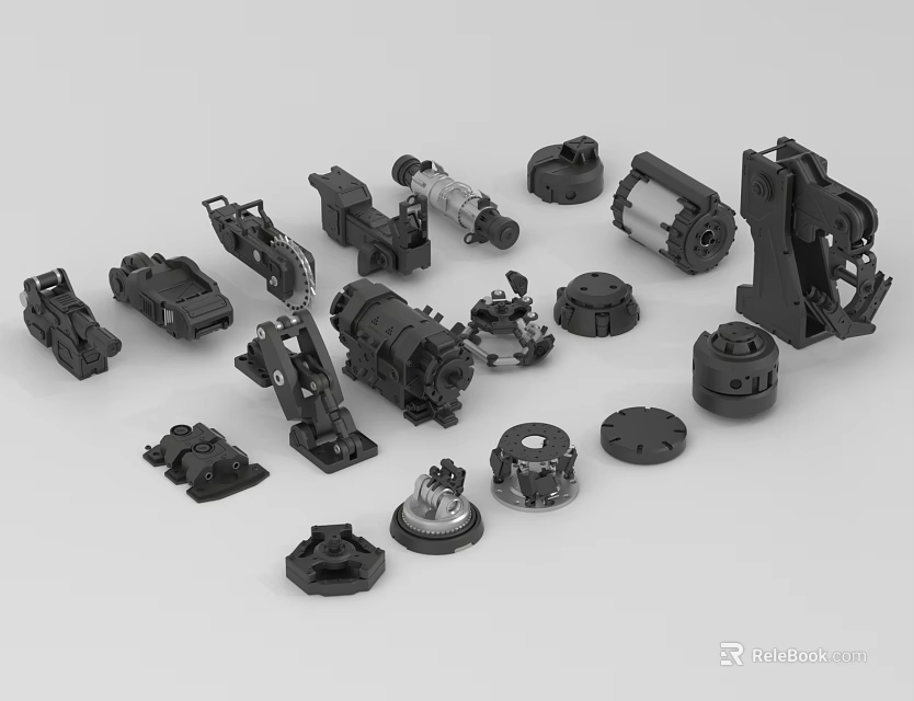 Industrial Equipment Assorted Mechanical Components With Different Machinery Parts And Elements 3d model 