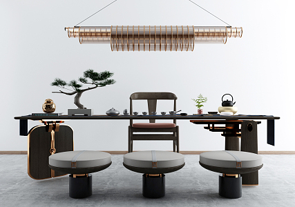 New Chinese Tea Table and Chair Tea Table and Chair Chandelier 3d model