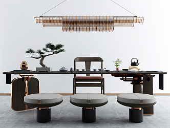 New Chinese Tea Table and Chair Tea Table and Chair Chandelier 3d model