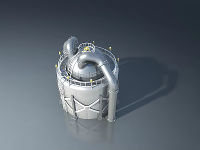 Durable Swing Door On Stainless Steel Industrial Storage Tank With Pipes 3d model