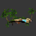 Tropical Island Landscape Featuring Palm Trees Small Waterfall Rocks And Sand Beach