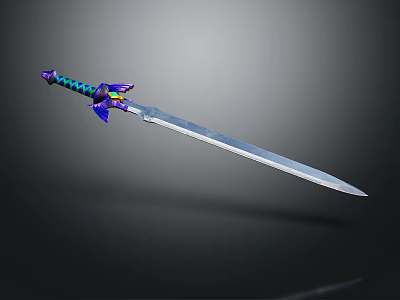 Fantasy Decorative Sword With Purple Blue Hilt Accents And Sharp Silver Blade 3d model