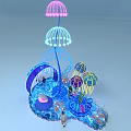Vibrant Jellyfish Shaped Light Installation With People Interacting In Exhibition Area