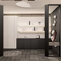 Modern Office Interior Design With Sofa Desk Bookshelves And Pendant Lights
