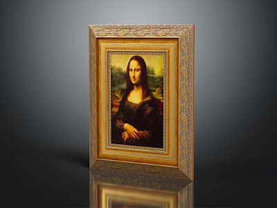 Elegant Golden Carved Decorative Frame Holding Classic Mona Lisa Painting 3d model