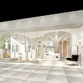 Modern Clothing Store Interior With White Curved Design Mannequins And Green Plants