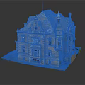 European Style Detached Villa With Steep Roof Tower And Ornate Brick Stone Exterior