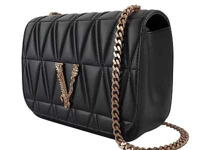 Stylish Black Quilted Handbag With Gold V Decoration And Chain Strap 3d model