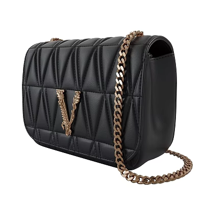 Stylish Black Quilted Handbag With Gold V Decoration And Chain Strap 3d model