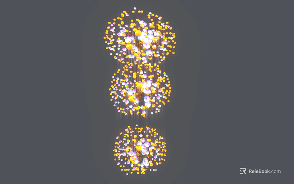Three Spherical Modern Chandeliers With Colorful Small Light Bulbs For Interior 3d model