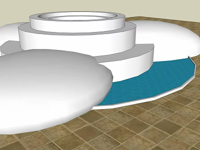 Garden Ornament With White Tiered Circular Structure Blue Area And Brown Tiled Floor 3d model