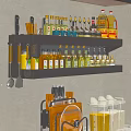 Practical Kitchen Cabinet With Wall-Mounted Shelf Condiment Bottles And Utensils Storage 3d model