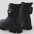 Black Leather Chunky Sole Lace Up Boots With Decorative Straps And Buckles