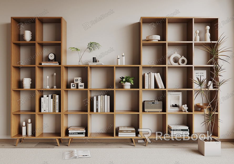 Solid Wood Bookshelf Storage Rack model