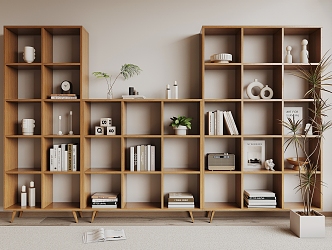 Solid Wood Bookshelf Storage Rack 3d model