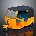 Yellow Auto Rickshaw With Black Roof Blue Seats And Open Door Design