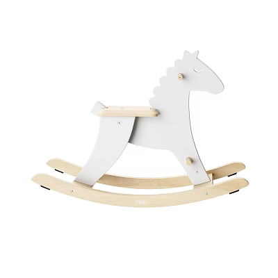 Building Blocks Wooden Rocking Horse Toy With White Design And Smooth Rockers 3d model