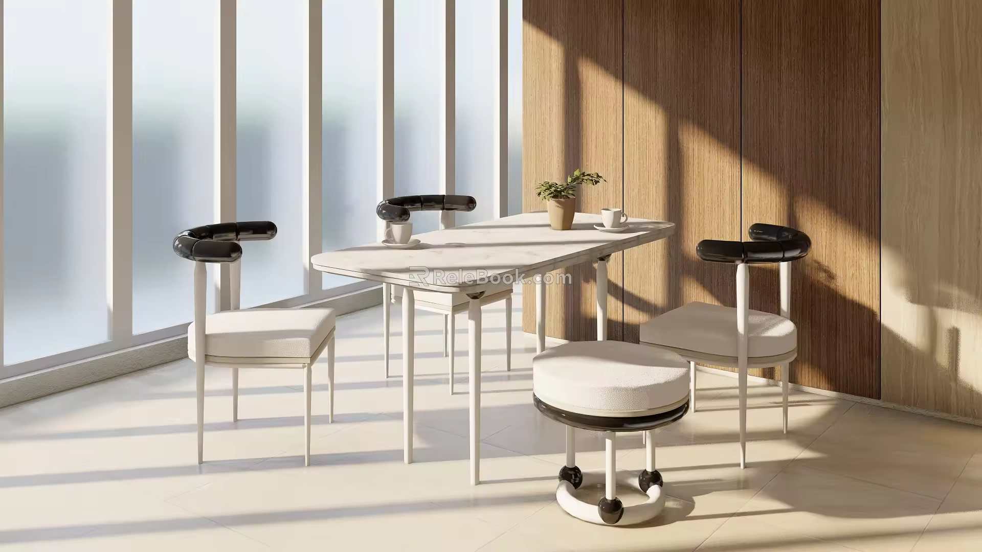 Dining Table and Chair Combination Cream Style Dining Table and Chair 3d model