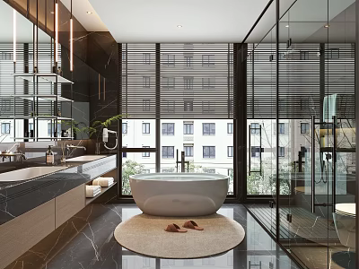 Modern Bathroom Interior Design With White Bathtub Marble Vanity And Glass Shower Enclosure 3d model