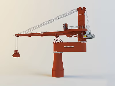 Red Liebherr Industrial Crane With Extended Boom And Hanging Hook Structure 3d model